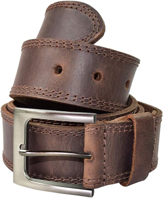Men's Double Row Stitch Full Grain Leather Belt